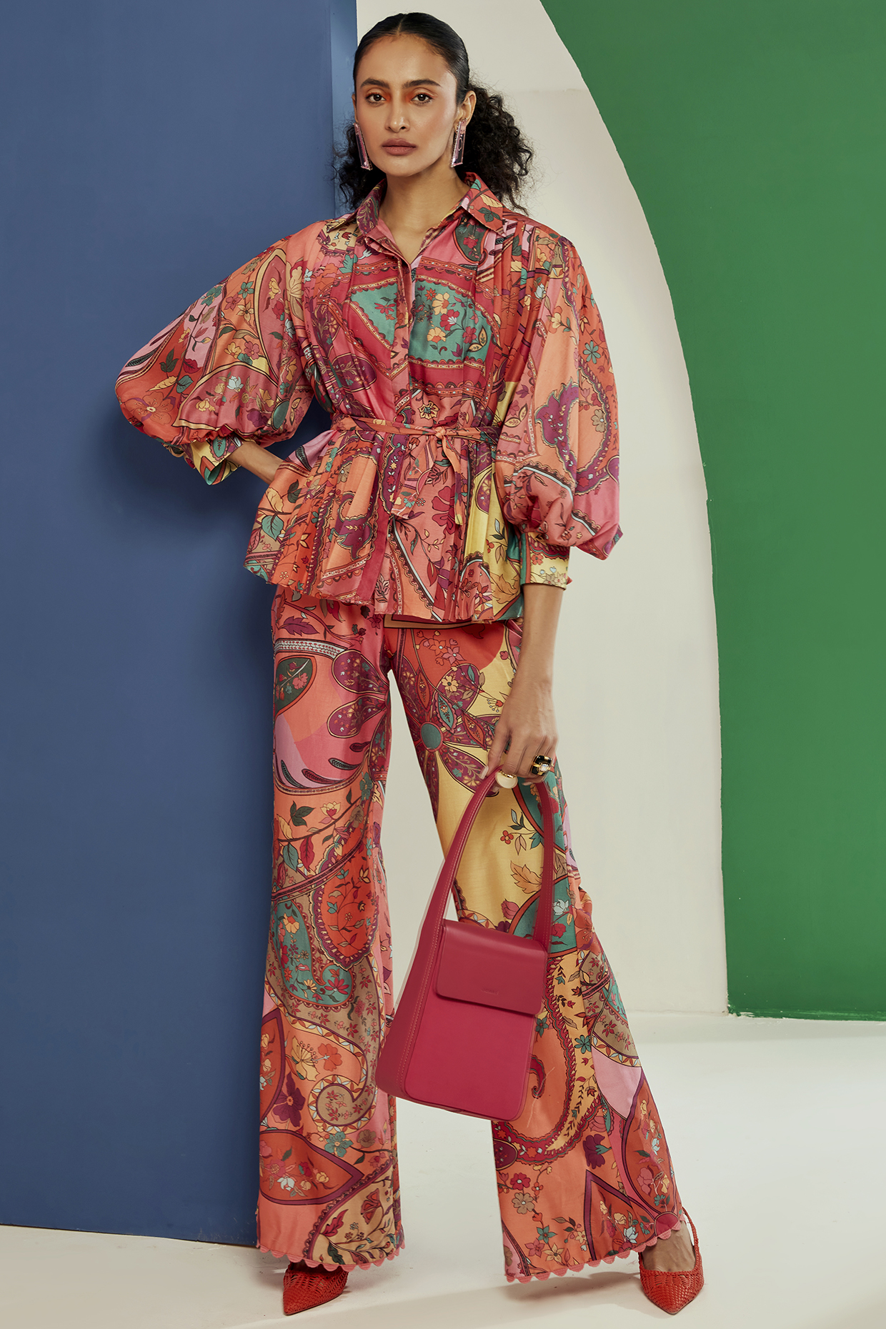 Multi-Colored Chanderi Printed Co-Ord Set by Ridhi Mehra Pret