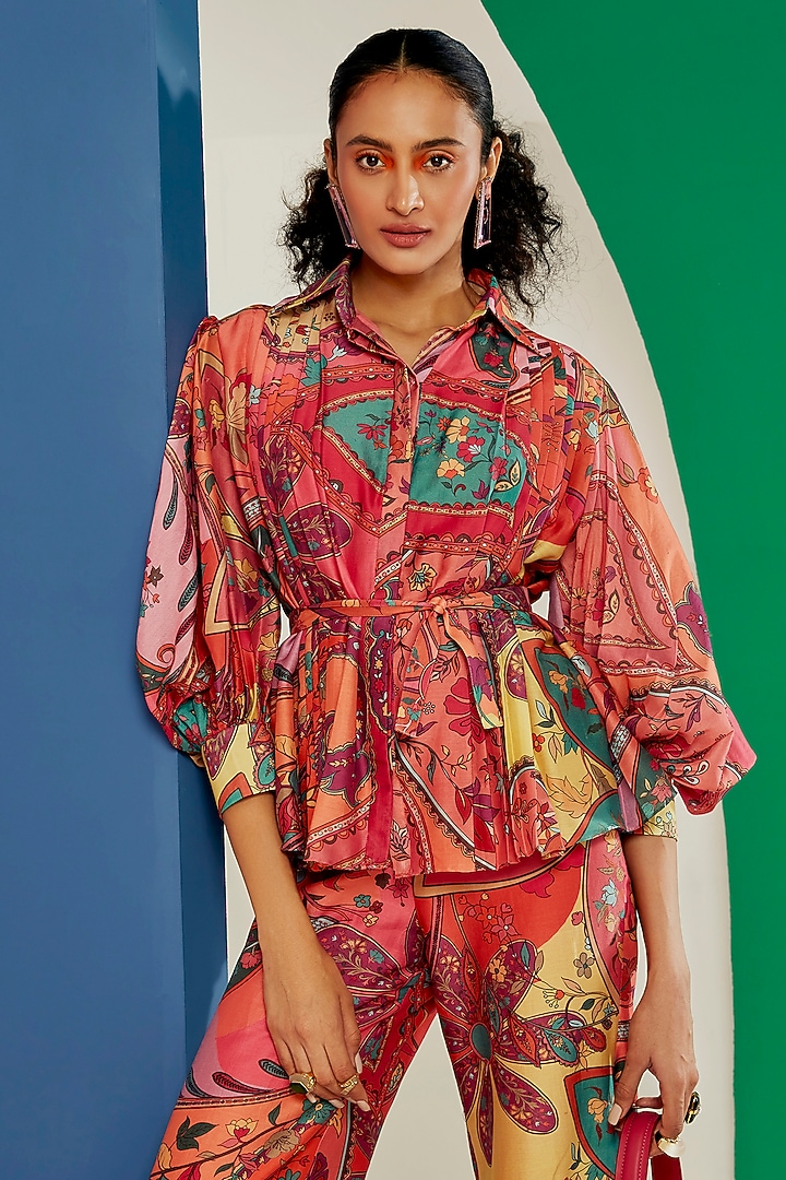 Multi-Colored Chanderi Printed Co-Ord Set by Ridhi Mehra Pret at Pernia's Pop Up Shop