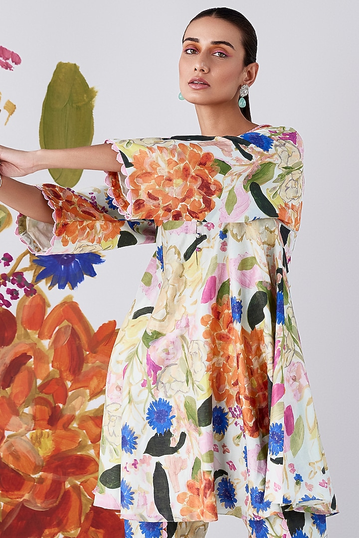 Multi-Colored Chanderi Printed Kurta Set by Ridhi Mehra Pret at Pernia's Pop Up Shop