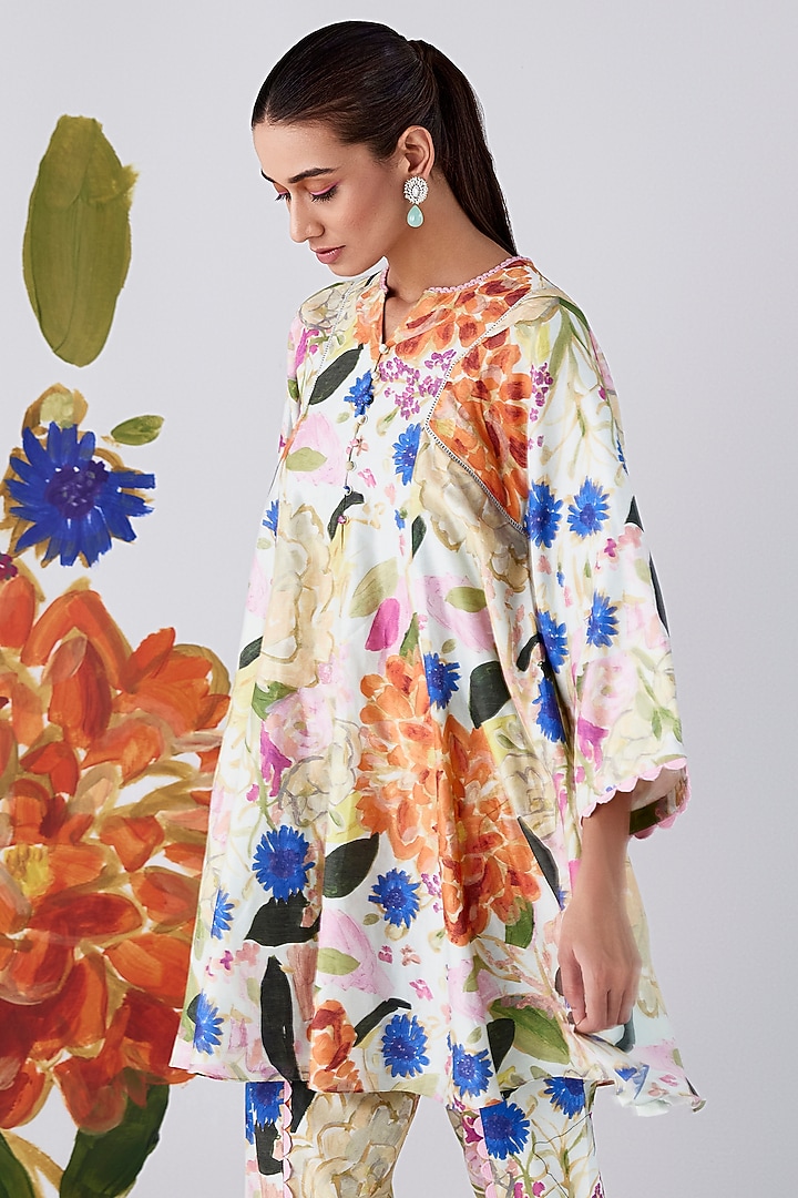 Multi-Colored Chanderi Printed Kurta Set by Ridhi Mehra Pret at Pernia's Pop Up Shop
