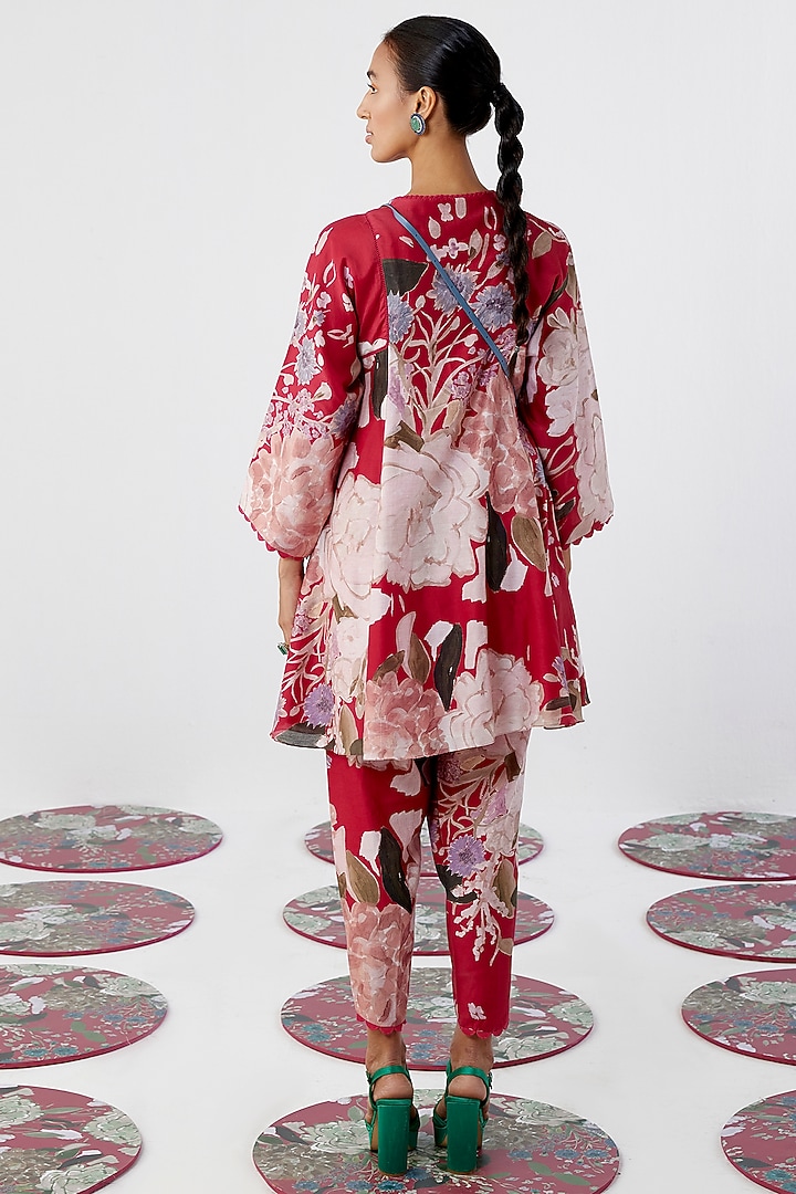 Red Chanderi Printed Kurta Set by Ridhi Mehra Pret at Pernia's Pop Up Shop