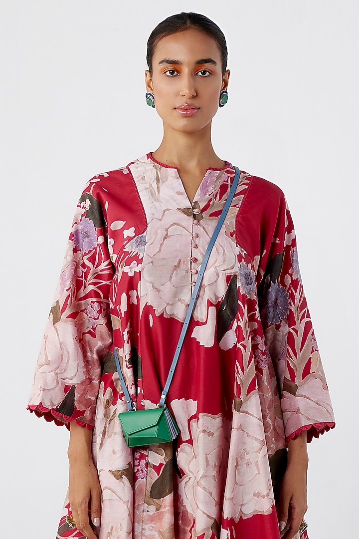 Red Chanderi Printed Kurta Set by Ridhi Mehra Pret at Pernia's Pop Up Shop