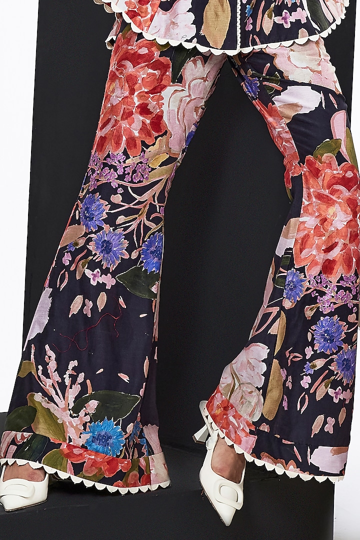 Black Chanderi Multi-Colored Printed Peplum Co-ord Set by Ridhi Mehra Pret at Pernia's Pop Up Shop