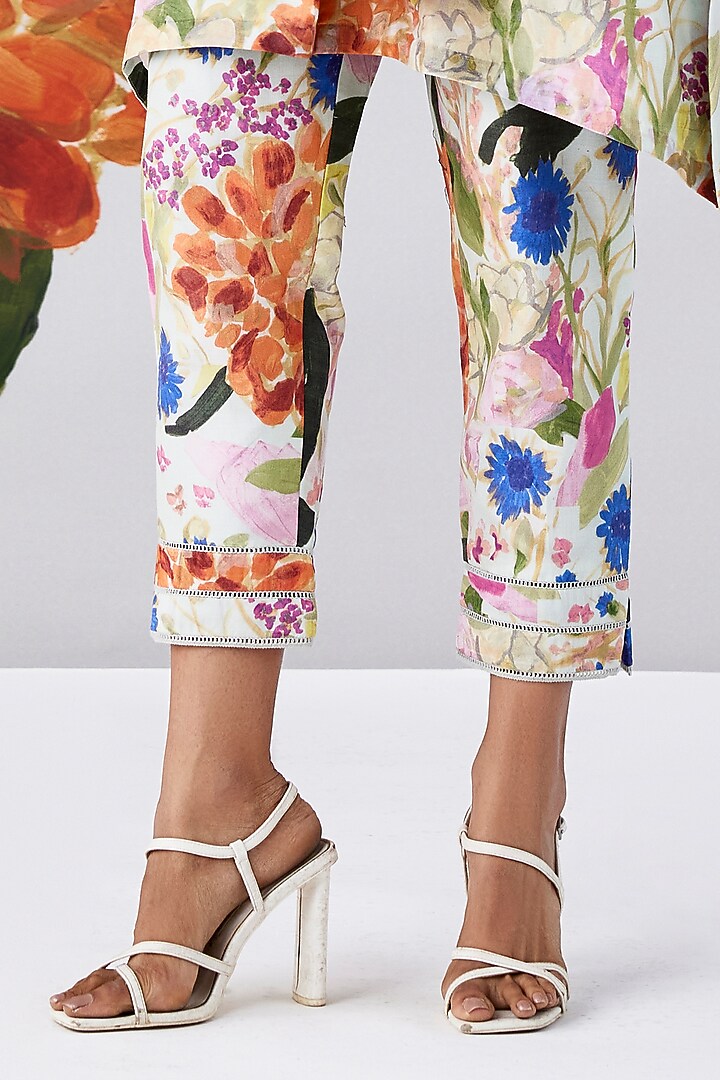 Multi-Colored Chanderi Printed High-Low Kurta Set by Ridhi Mehra Pret at Pernia's Pop Up Shop