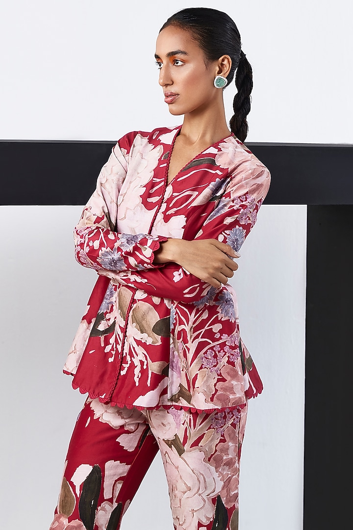 Red Chanderi Pant Set by Ridhi Mehra Pret at Pernia's Pop Up Shop