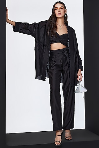 Black Chanderi Cape Set by Ridhi Mehra Pret