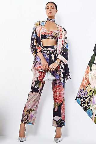 Multi-Colored Chanderi Cape Set by Ridhi Mehra Pret
