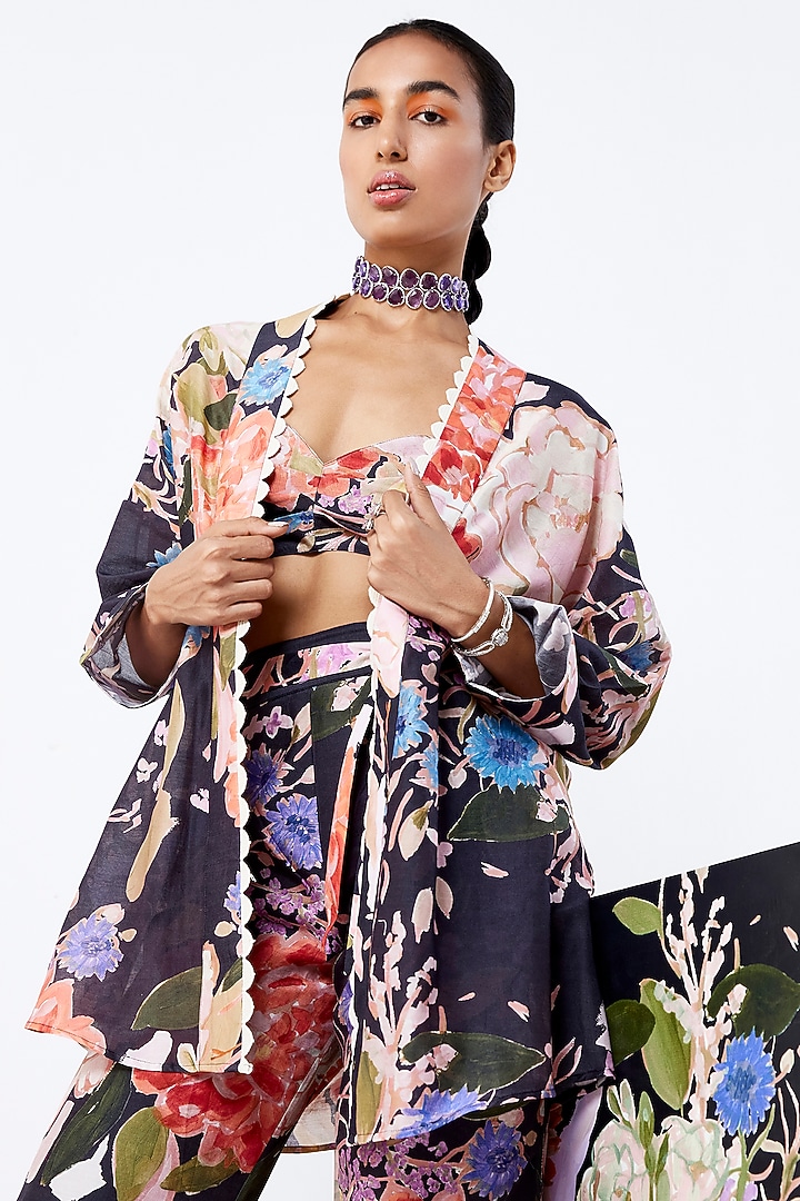 Multi-Colored Chanderi Cape Set by Ridhi Mehra Pret at Pernia's Pop Up Shop