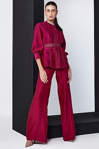Fuchsia Chanderi Co-Ord Set by Ridhi Mehra Pret
