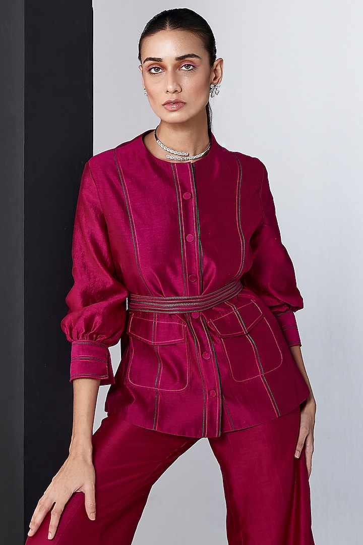 Fuchsia Chanderi Co-Ord Set by Ridhi Mehra Pret at Pernia's Pop Up Shop