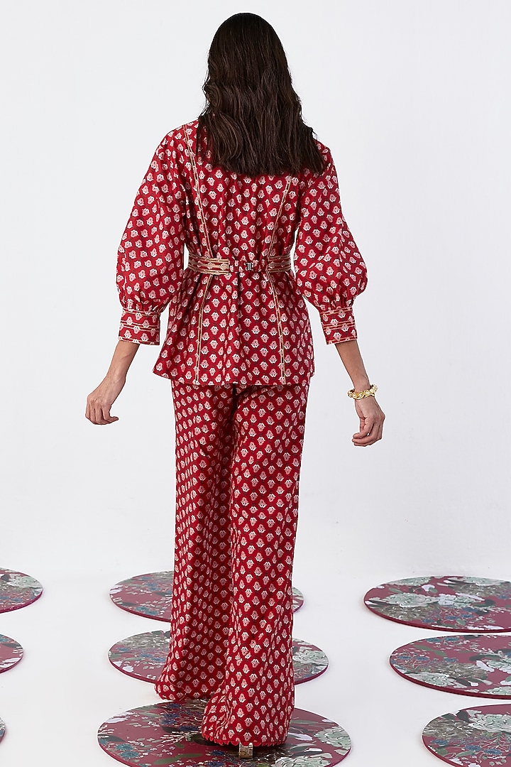 Red Chanderi Printed Co-Ord Set by Ridhi Mehra Pret at Pernia's Pop Up Shop