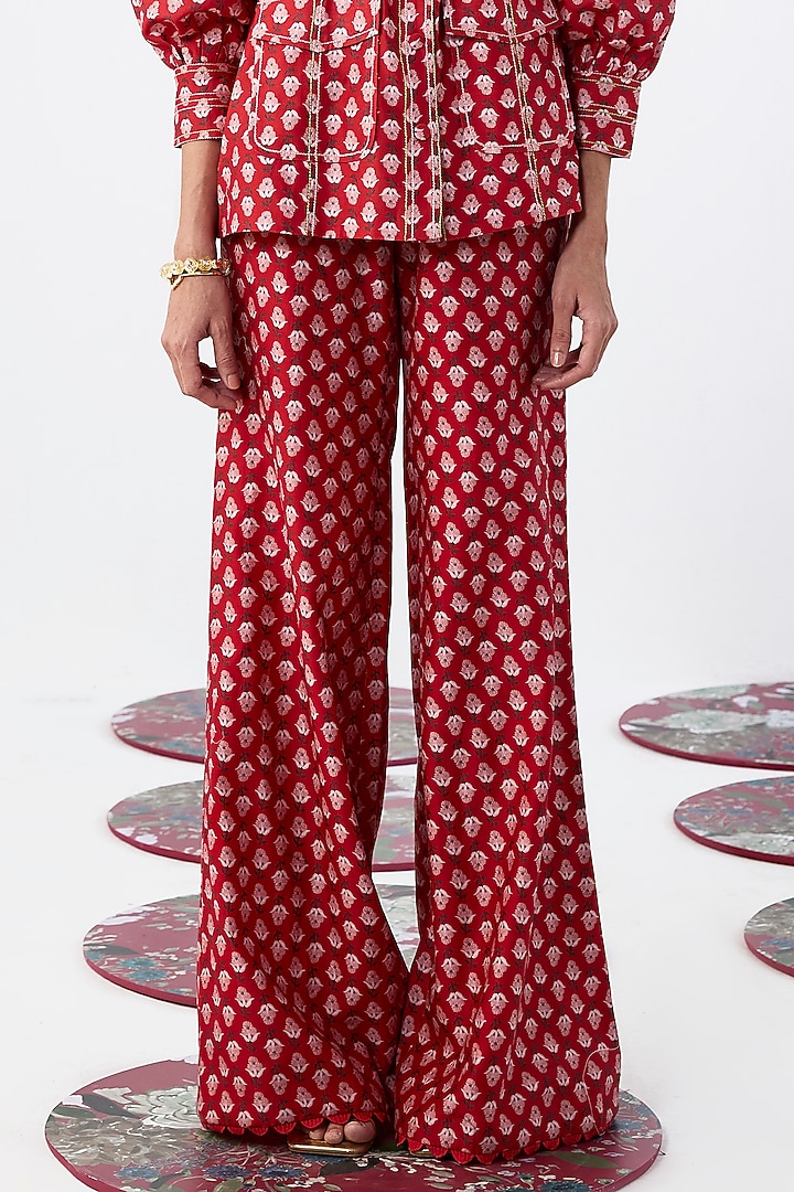 Red Chanderi Printed Co-Ord Set by Ridhi Mehra Pret at Pernia's Pop Up Shop