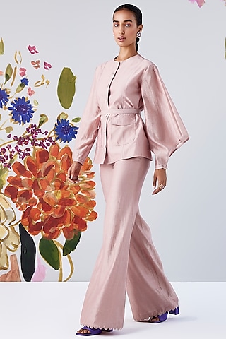 Dusky Pink Chanderi Co-Ord Set by Ridhi Mehra Pret