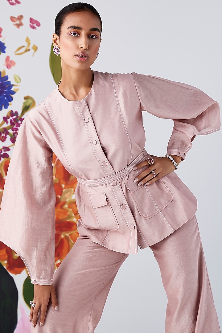Dusky Pink Chanderi Co-Ord Set by Ridhi Mehra Pret at Pernia's Pop Up Shop