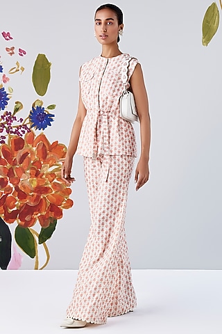 Ivory Chanderi Printed Co-Ord Set by Ridhi Mehra Pret