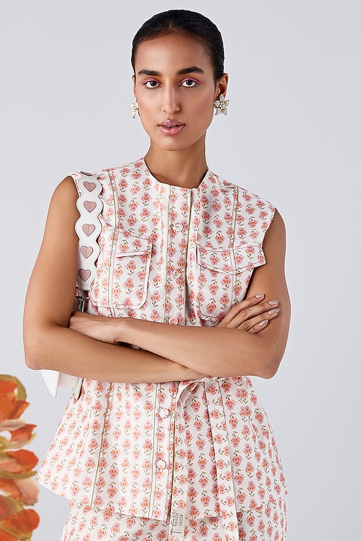 Ivory Chanderi Printed Co-Ord Set by Ridhi Mehra Pret at Pernia's Pop Up Shop