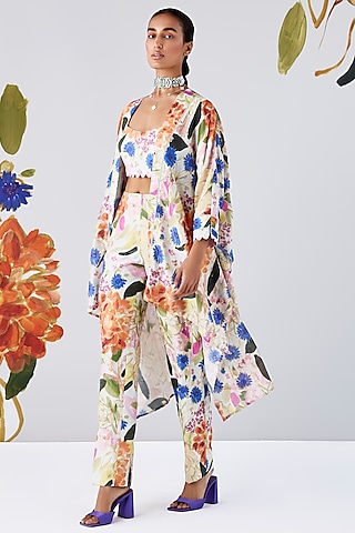 Multi-Colored Chanderi Cape Set by Ridhi Mehra Pret