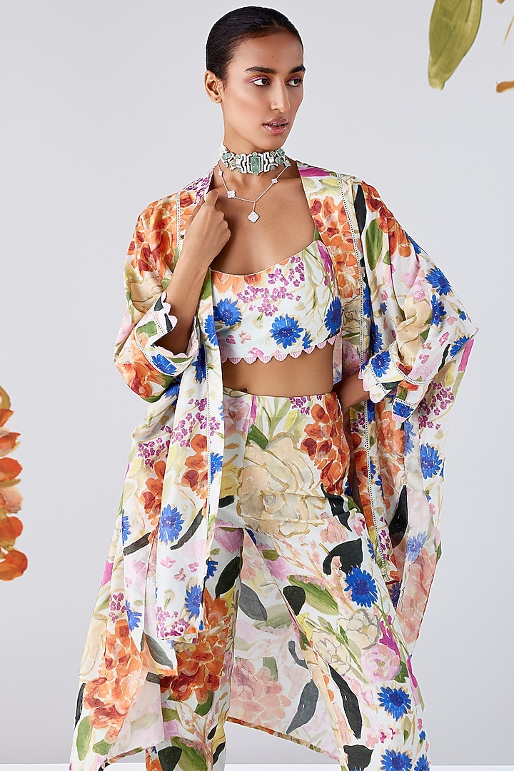 Multi-Colored Chanderi Cape Set by Ridhi Mehra Pret at Pernia's Pop Up Shop
