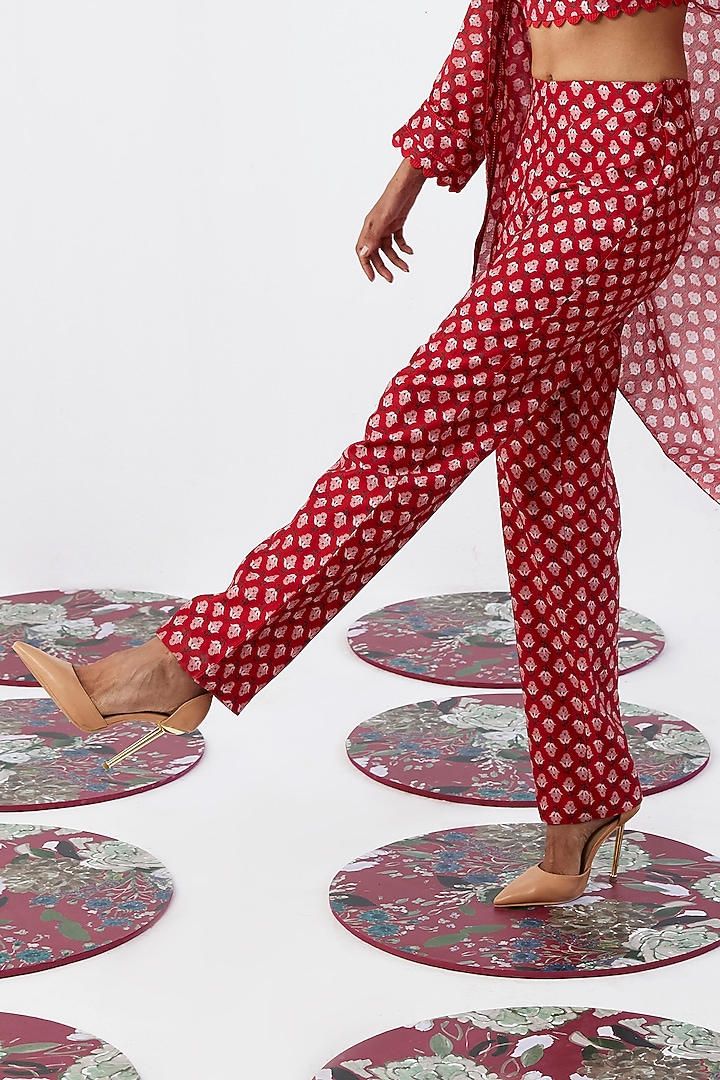 Red Chanderi Printed Cape Set by Ridhi Mehra Pret at Pernia's Pop Up Shop