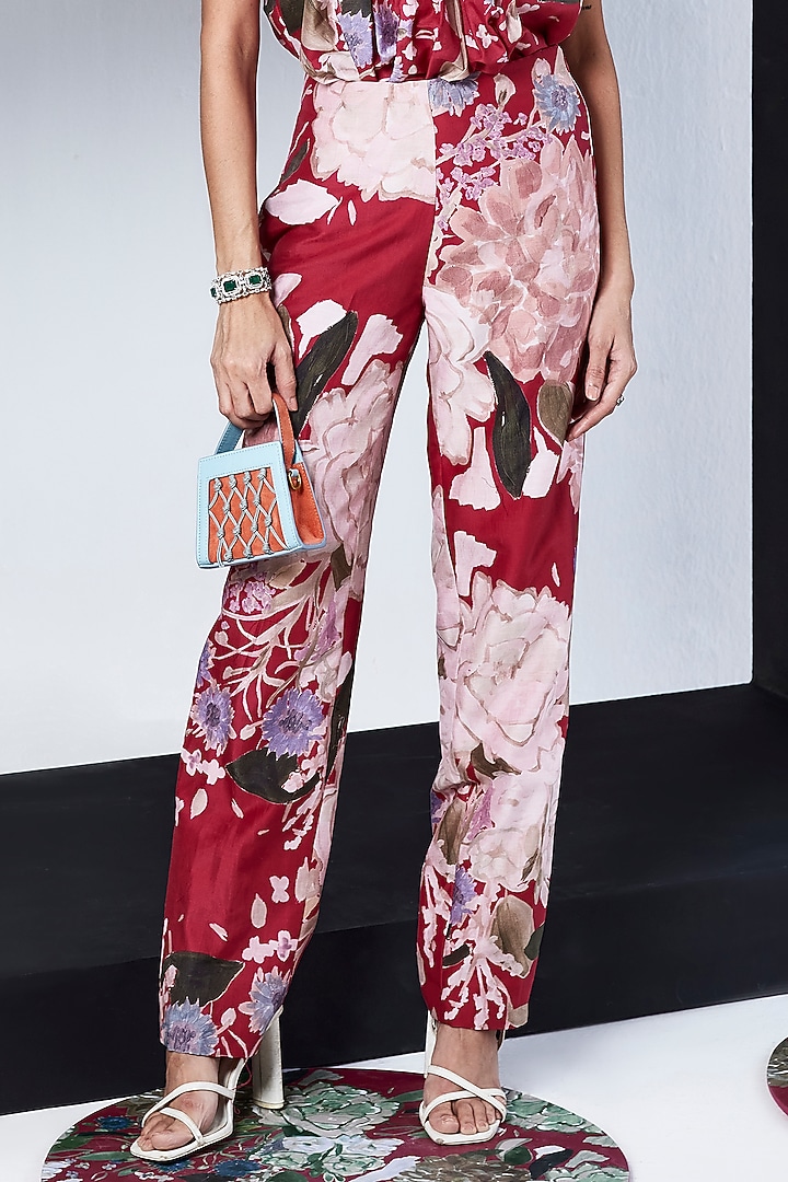 Red Chanderi Printed Co-Ord Set by Ridhi Mehra Pret at Pernia's Pop Up Shop