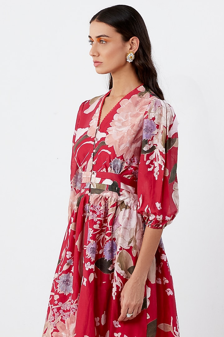 Red Chanderi Printed Maxi Dress by Ridhi Mehra Pret at Pernia's Pop Up ...
