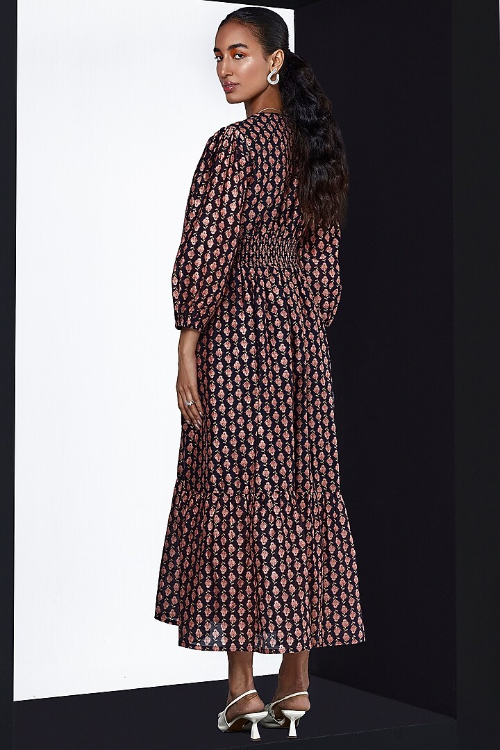 Black Chanderi Printed Maxi Vacation Dress by Ridhi Mehra Pret at Pernia's Pop Up Shop