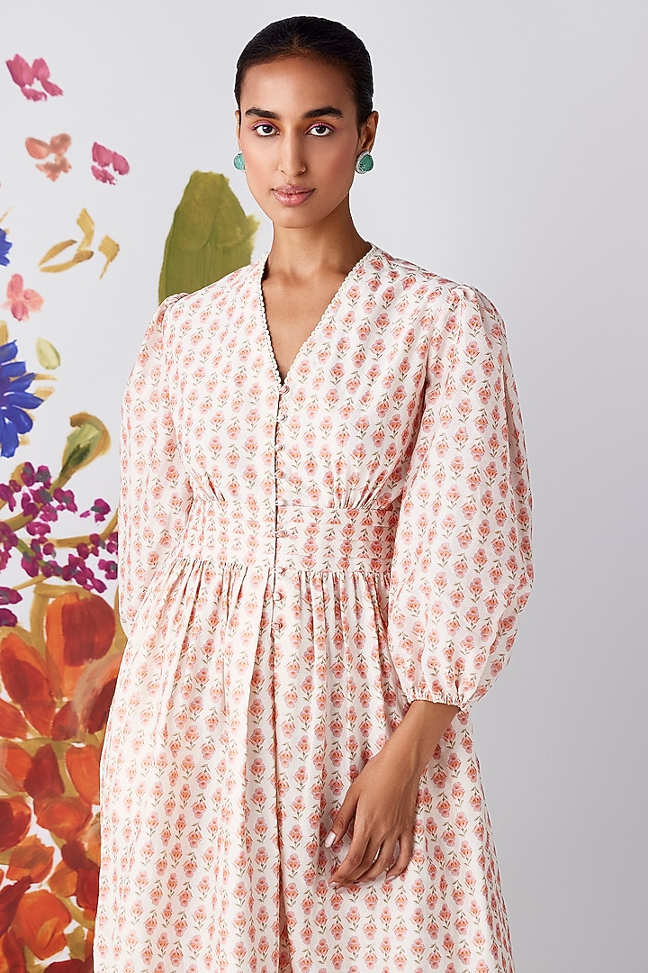 Ivory Chanderi Printed Maxi Vacation Dress by Ridhi Mehra Pret at Pernia's Pop Up Shop