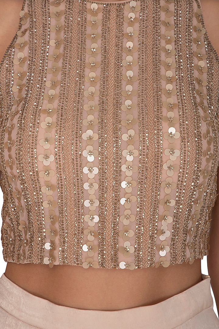 Old Rose Embellished Crop Top With Flared Pants by Ruhmahsa at Pernia's Pop Up Shop