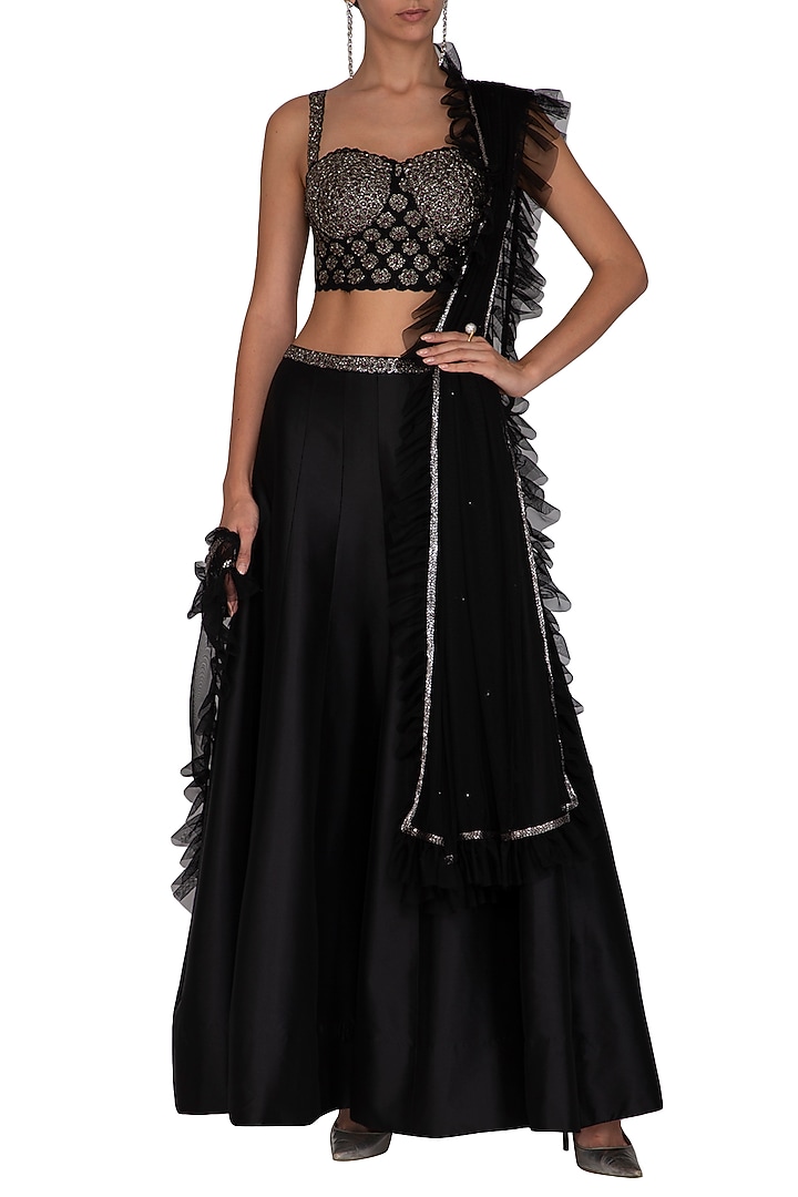 Black Embellished Wedding Lehenga Set by Ruhmahsa at Pernia's Pop Up Shop