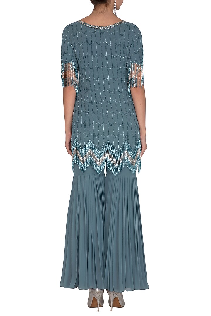 Steal Blue Embellished Gharara Set by Ruhmahsa at Pernia's Pop Up Shop