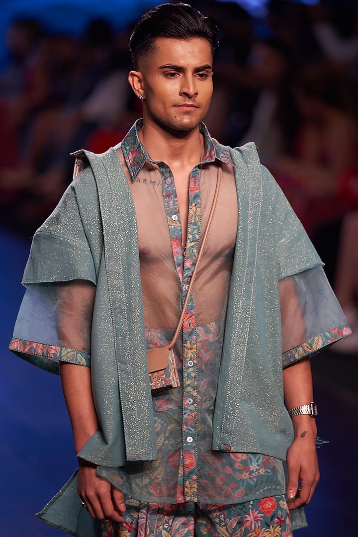 Tiffany Blue Printed Pant Set by Rishi & Vibhuti Men at Pernia's Pop Up Shop