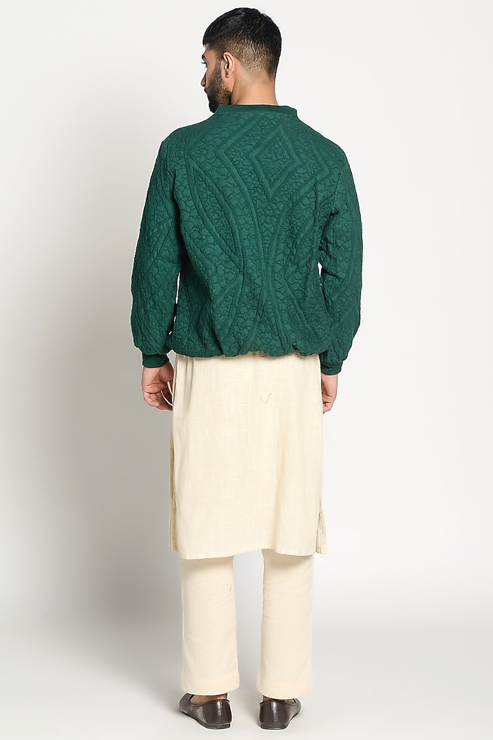 Ivory Linen Kurta With Bomber Jacket by Rishi & Vibhuti Men at Pernia's Pop Up Shop