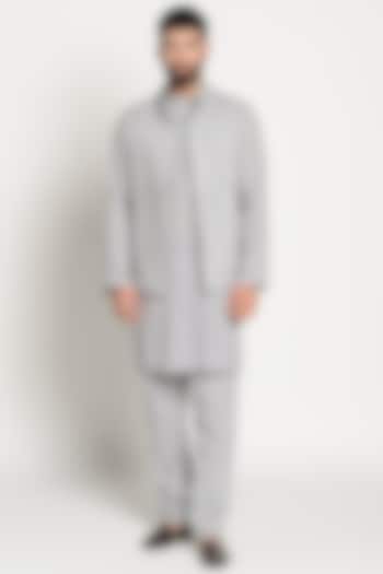 Dusky Grey Linen Kurta With Jacket by Rishi & Vibhuti Men