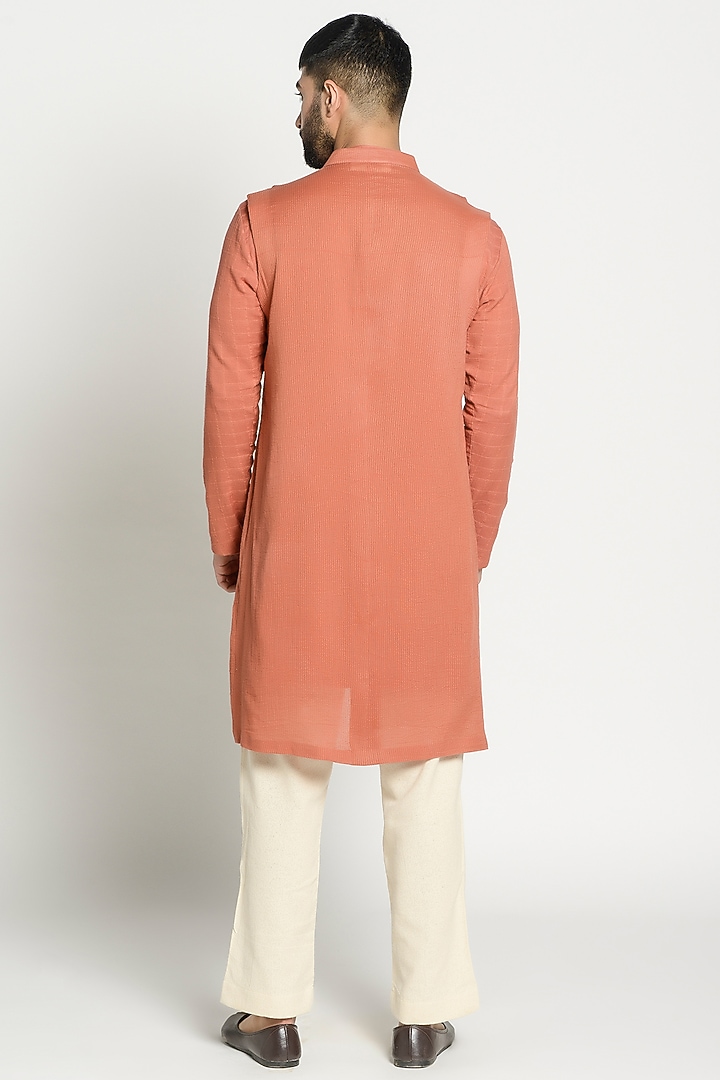 Rust Orange Linen Kurta With Jacket by Rishi & Vibhuti Men at Pernia's Pop Up Shop