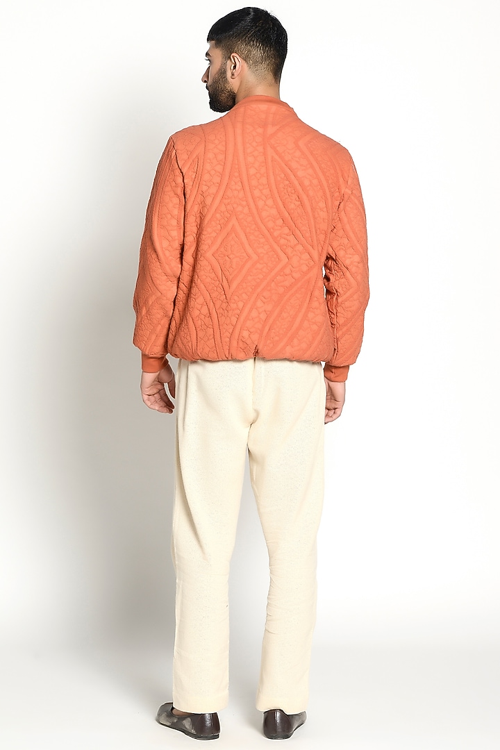Rust Orange Linen Bomber Jacket by Rishi & Vibhuti Men at Pernia's Pop Up Shop