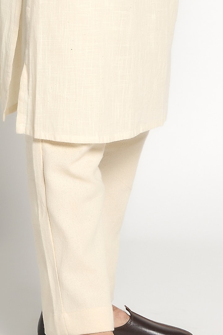 Ivory Kurta With Cadmium Yellow Bomber Jacket by Rishi & Vibhuti Men at Pernia's Pop Up Shop