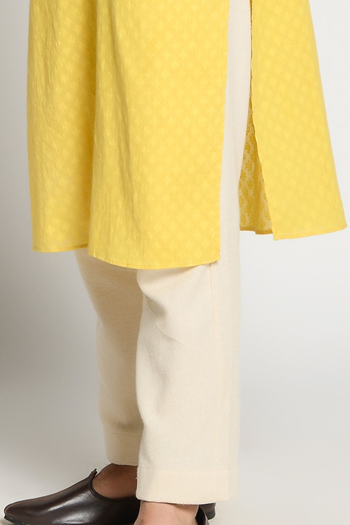 Cadmium Yellow Linen Kurta With Jacket by Rishi & Vibhuti Men at Pernia's Pop Up Shop