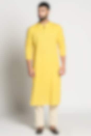 Cadmium Yellow Linen Kurta by Rishi & Vibhuti Men