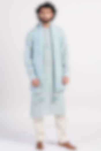 Icy Blue Embroidered Kurta With Scarf by Rishi & Vibhuti Men at Pernia's Pop Up Shop