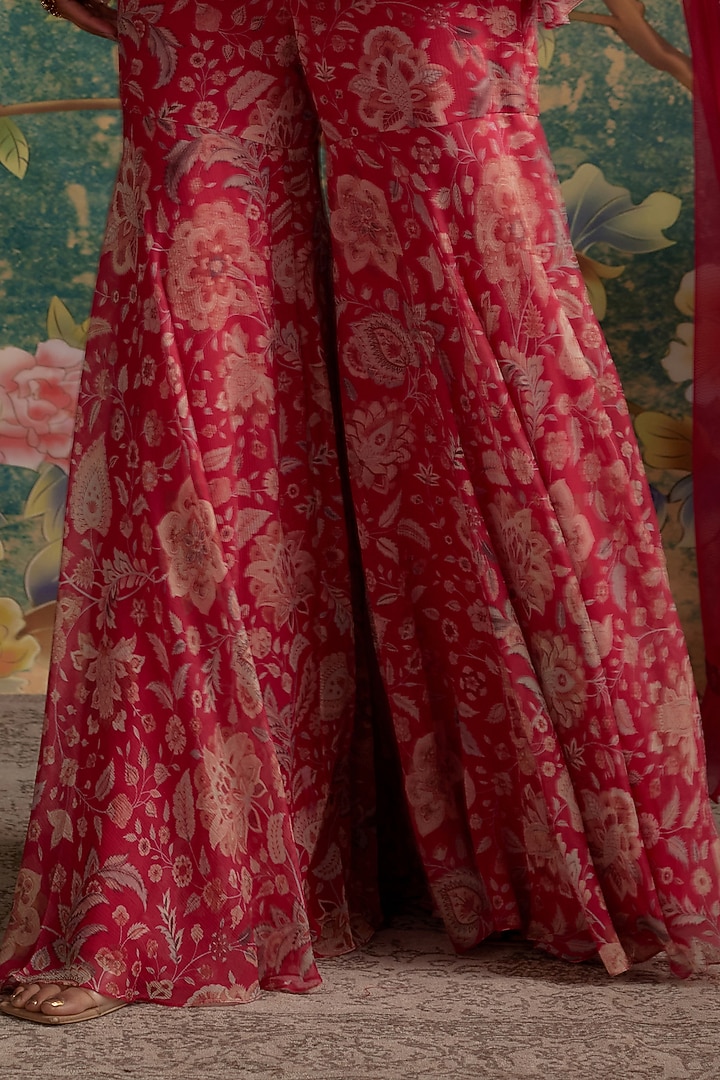 Royal Fuchsia Chiffon Printed Gharara Set by Ridhi Mehra at Pernia's Pop Up Shop