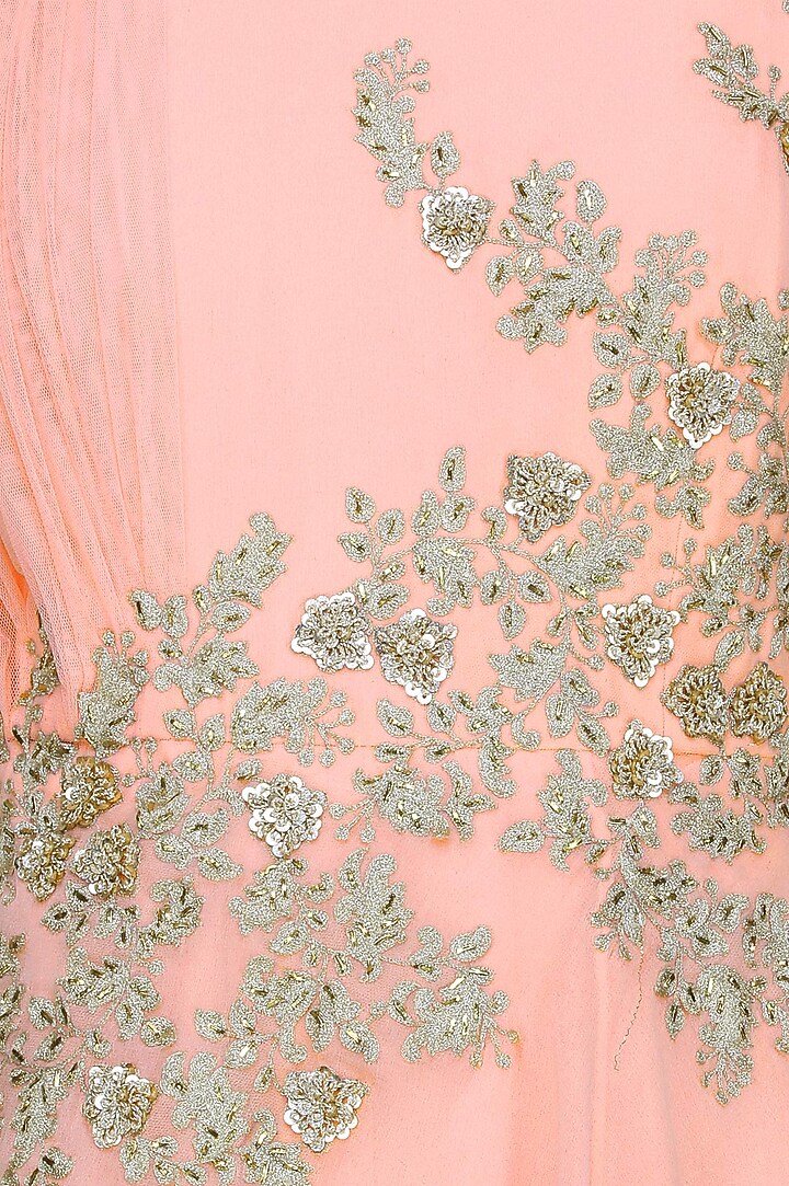 Light pink silver thread embroidered drape style anarkali set available only at Pernia's Pop Up Shop.