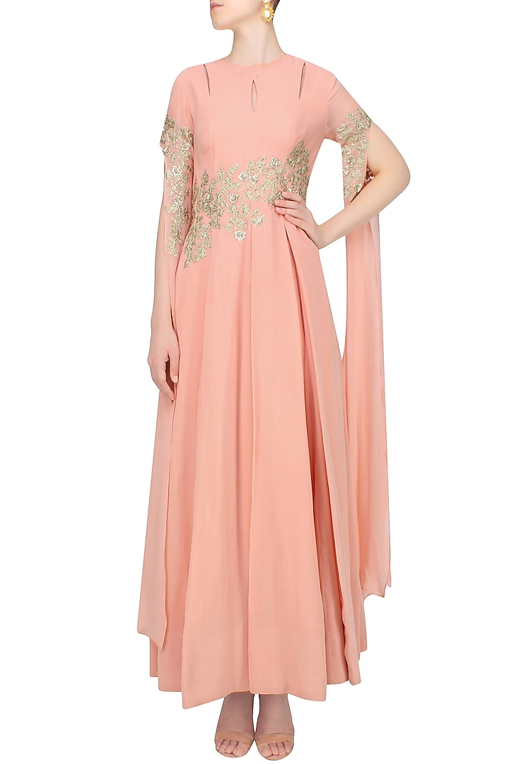 Light pink cut out cape sleeves anarkali set available only at Pernia's Pop Up Shop.