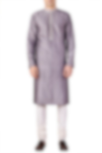 Mist Grey Embroidered Long Kurta by Ridhi Mehra Men