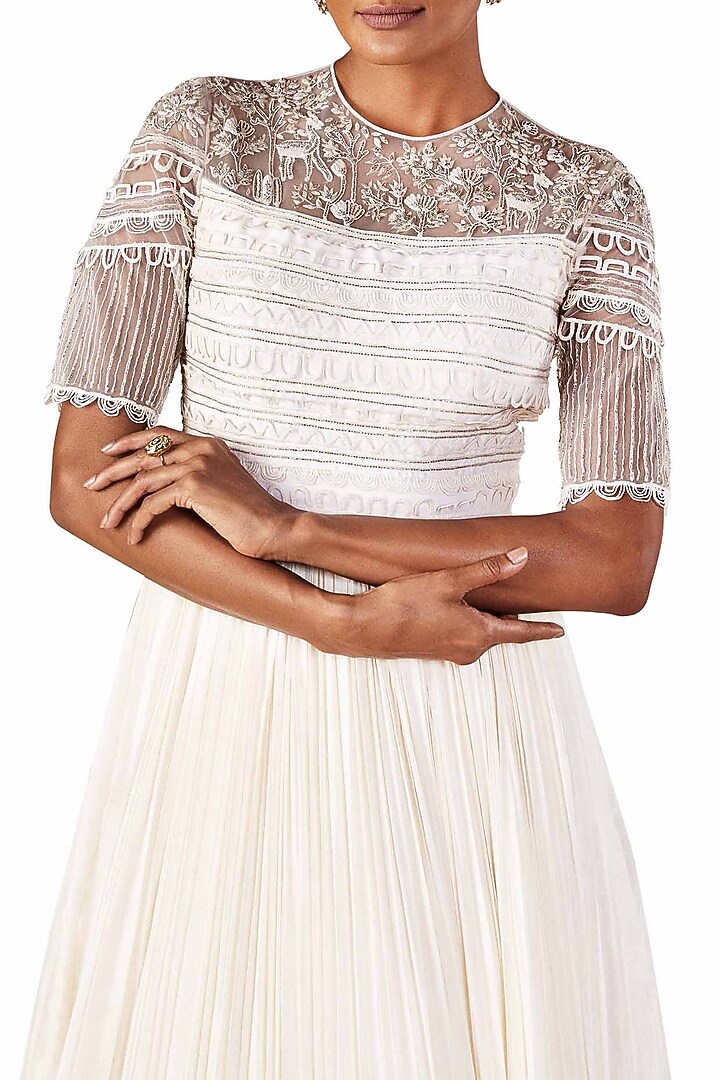 Ivory embroidered anarkali gown available only at Pernia's Pop Up Shop.