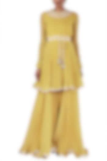 Yellow Printed Tunic with Palazzo Pants and Dupatta by Ridhi Mehra