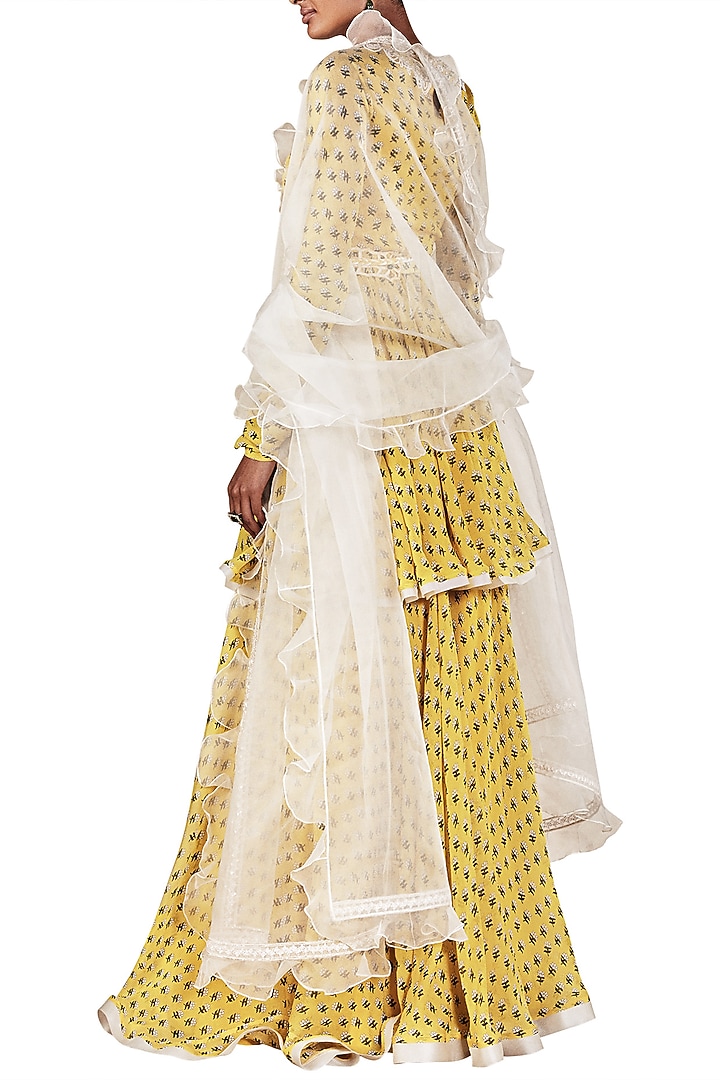 Yellow printed tunic with palazzo pants and dupatta available only at Pernia's Pop Up Shop.