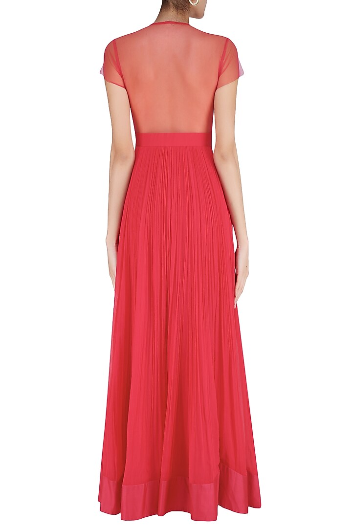 Valentino pink floral embroidered drape anarkali set available only at Pernia's Pop Up Shop.