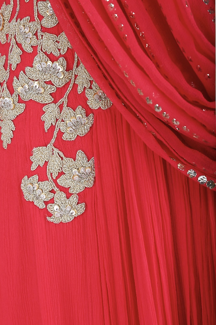 Valentino pink floral embroidered drape anarkali set available only at Pernia's Pop Up Shop.