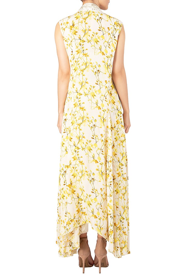 Yellow embroidered kurta with overlay cape set available only at Pernia's Pop Up Shop.