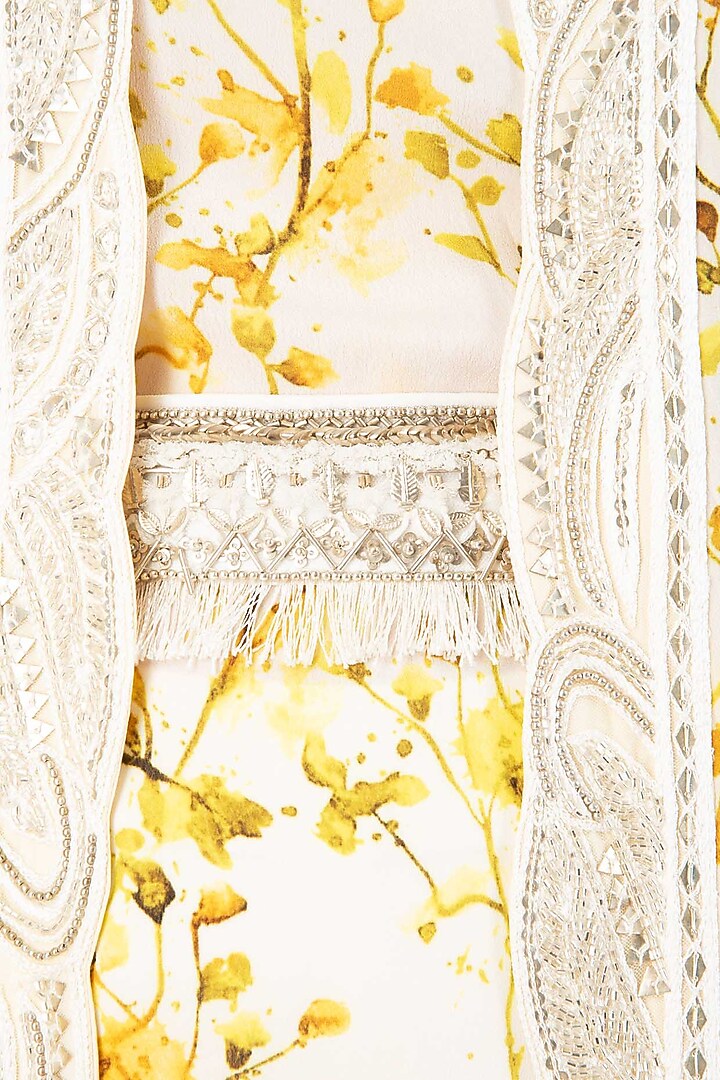 Yellow embroidered kurta with overlay cape set available only at Pernia's Pop Up Shop.